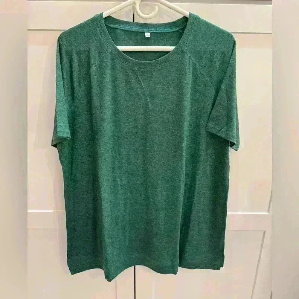 Short Sleeve Crewneck Tees for Women Trendy Lightweight Soft Casual Green XXL - Picture 4 of 5